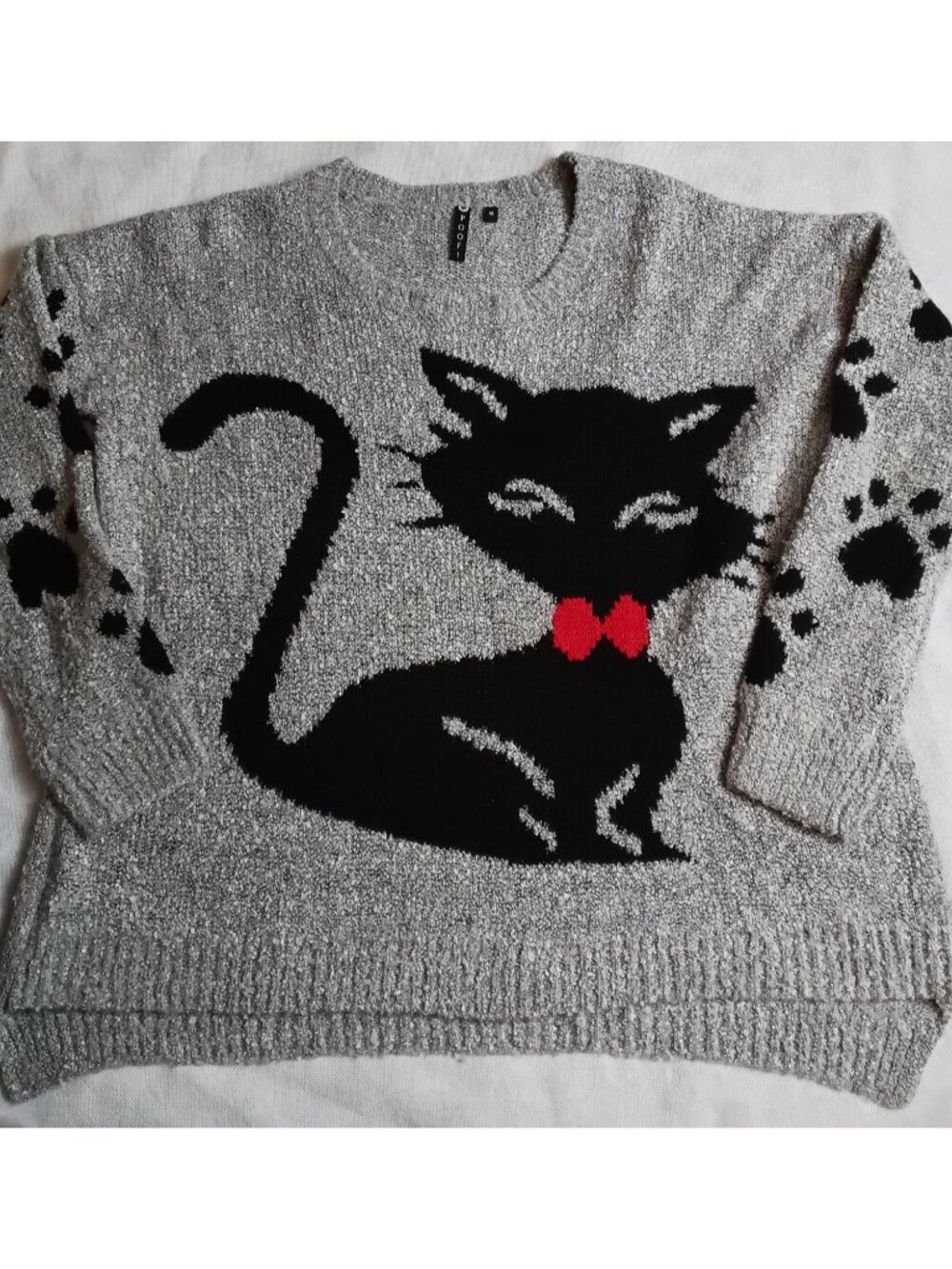 POOF Cat Sweater Size Medium Pullover Gray with Black Cat Lover Cats Kitten